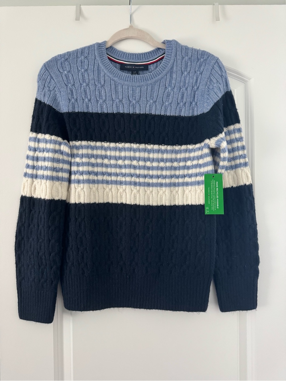 Tommy Hilfiger Blue & Navy Cable-Knit Striped Crewneck Sweater